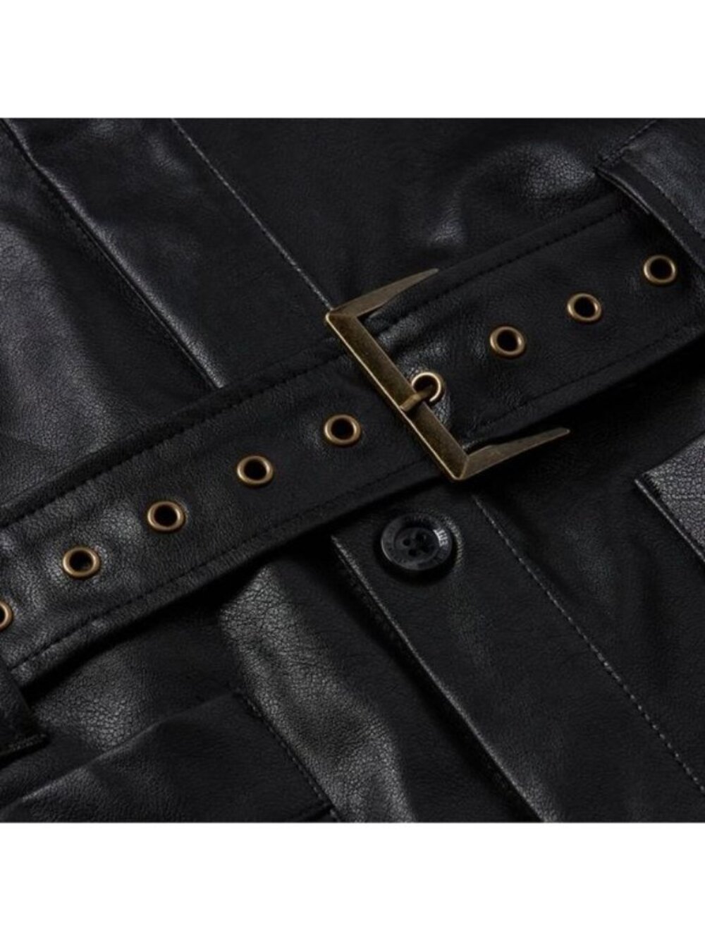 NWT Honor The Gift Vegan Leather Belted Trench Coat S Black Oversized Logo - Picture 3 of 15